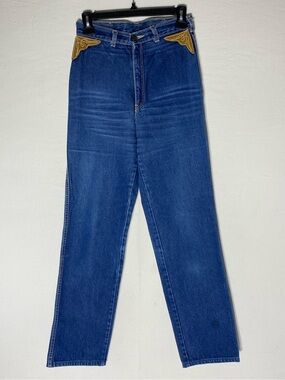 Vintage 70’s Fancy Ass Western High Rise Leather Pocket Straight Leg Jeans 26